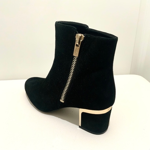 DKNY Kylah Black Suede Leather Block Heel Bootie Heeled Ankle Boot WITH ZIPPER 8 - Picture 10 of 12